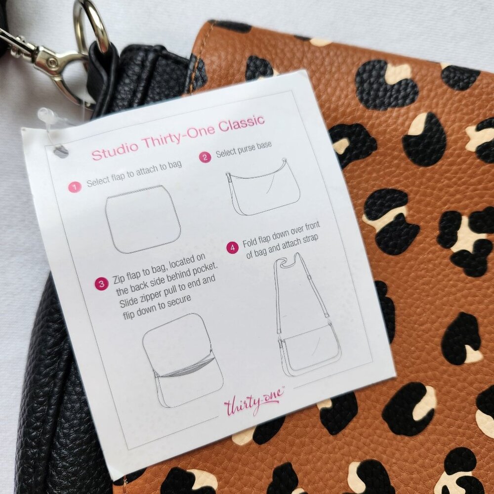 NEW Thirty One Leopard Print Black Faux Leather Shoulder Bag Purse Classy Glam - Picture 9 of 12